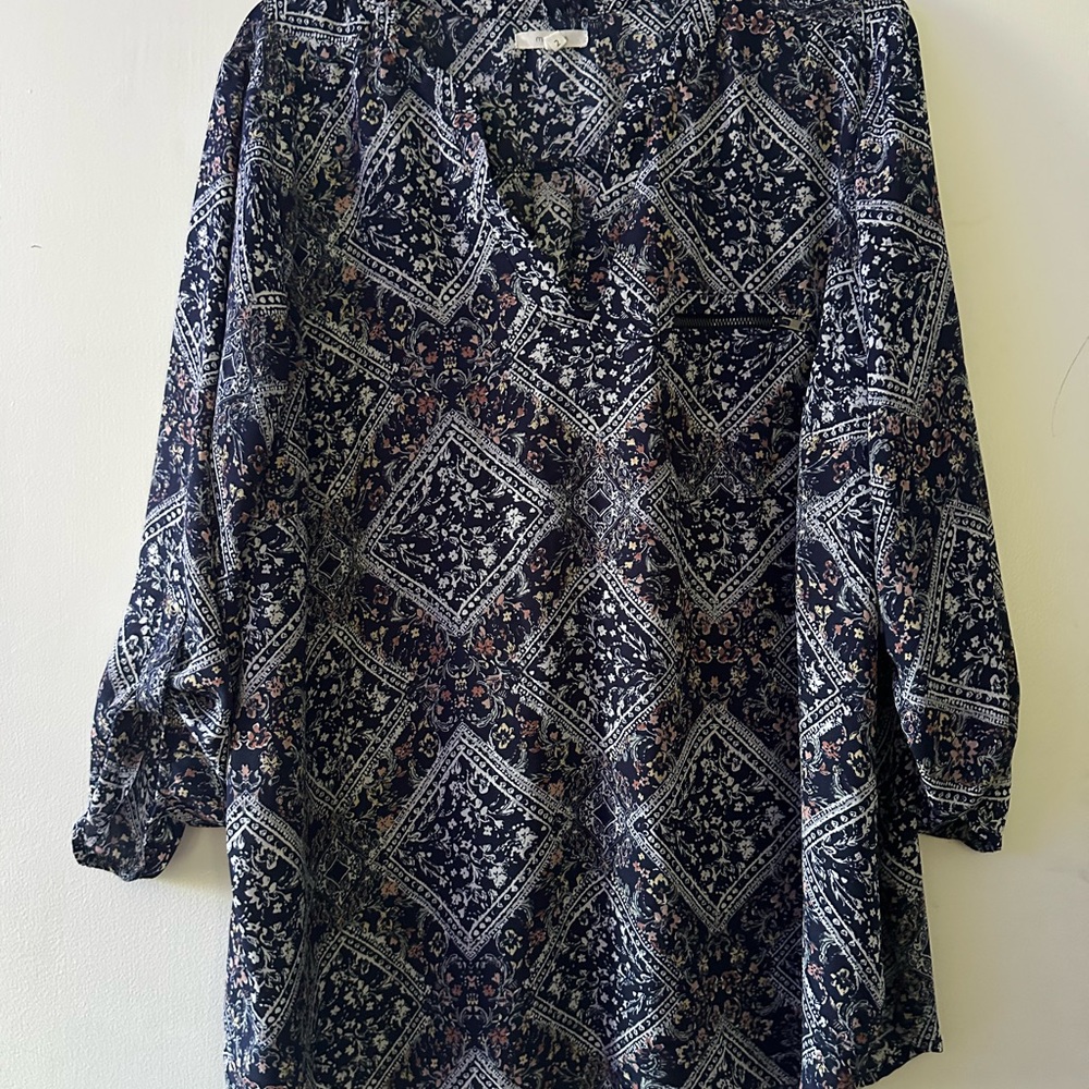 Maurices Dark Blue Geometric Blouse-Size 2